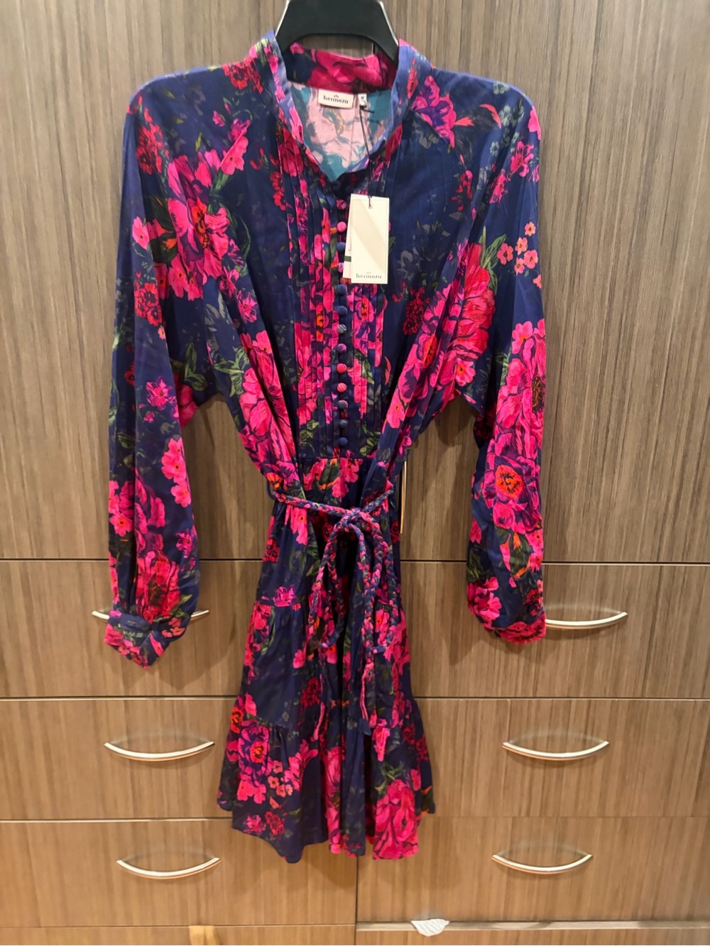 Hermoza Navy Dress with Hot Pink Floral Print